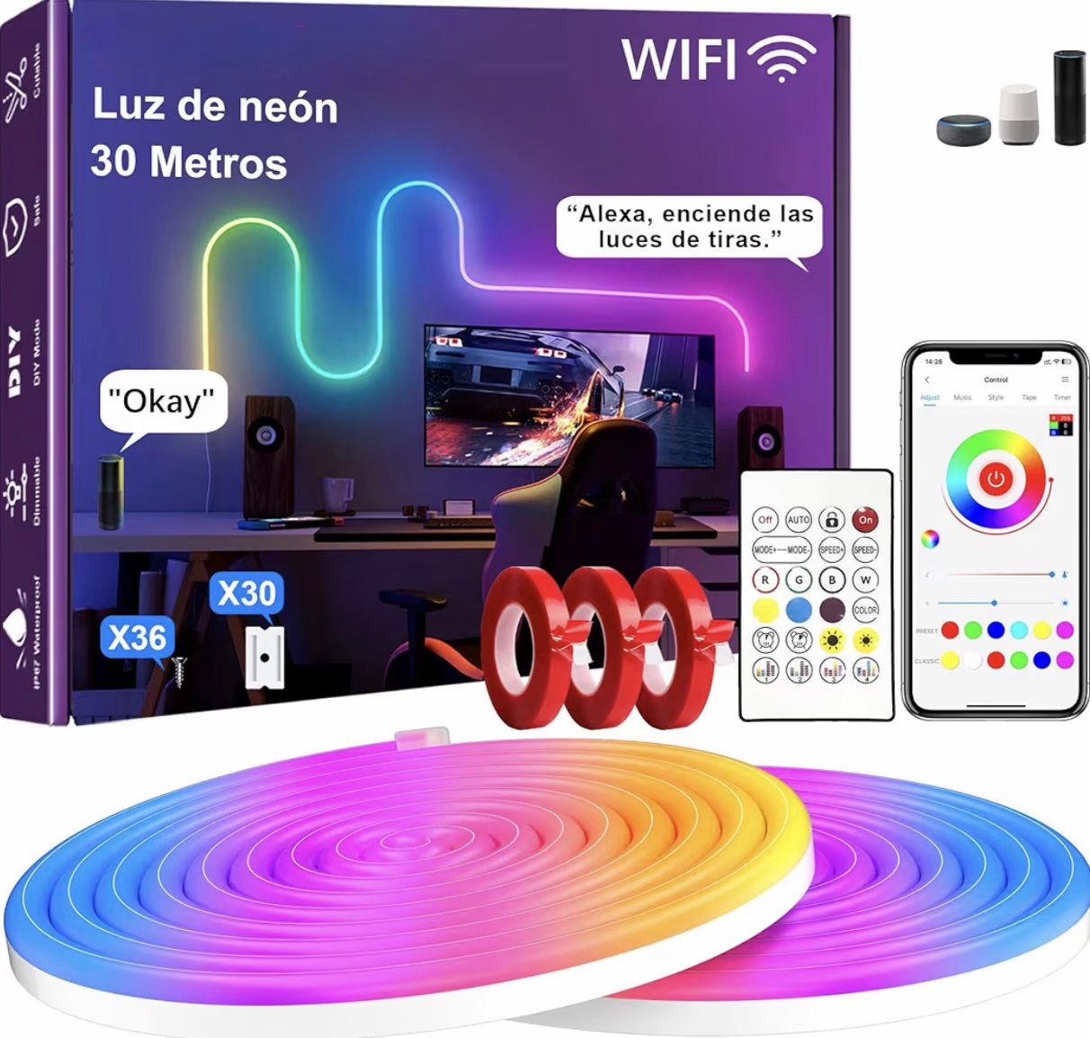 Tiras LED Neon 30M con Control WiFi
