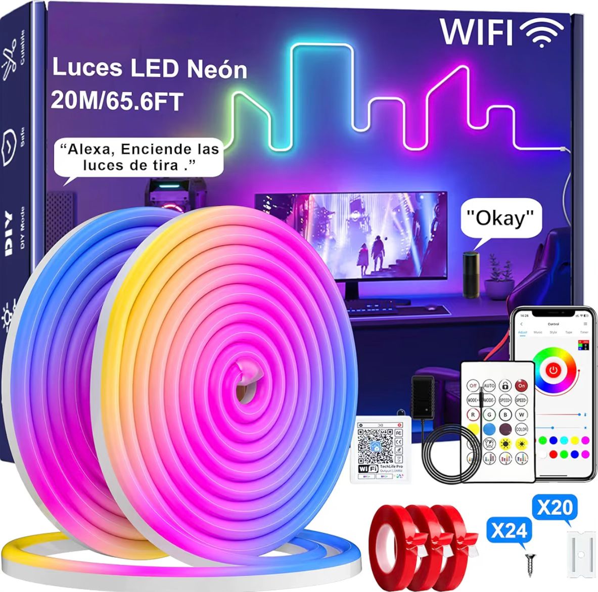 Tiras LED Neon 30M con Control WiFi