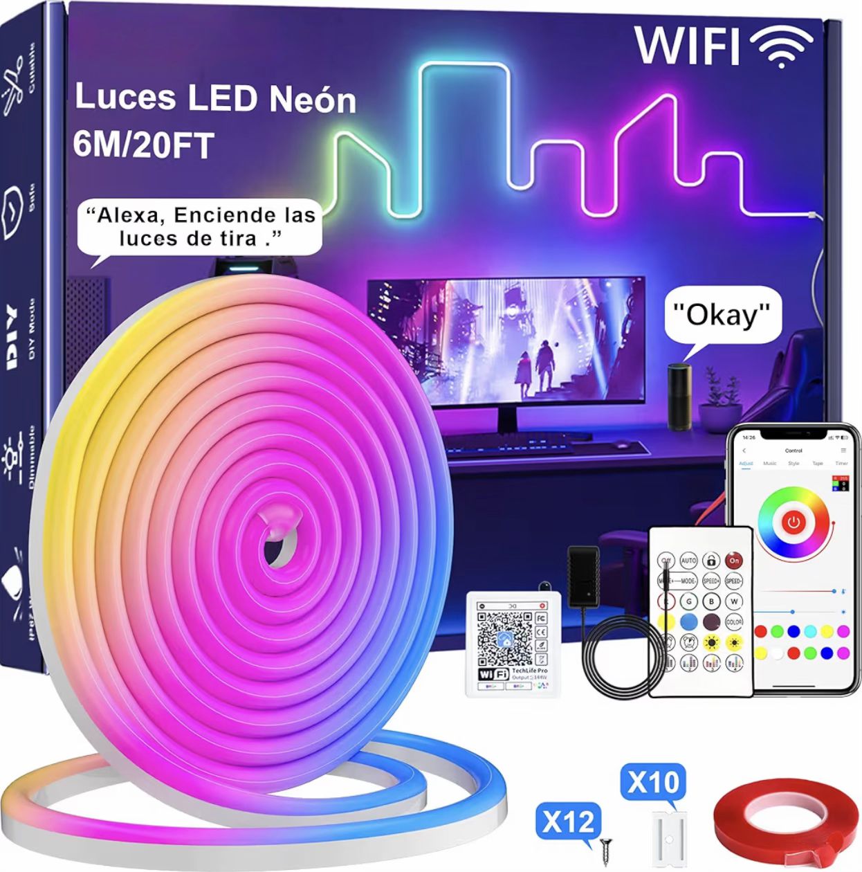 Tiras LED Neon 30M con Control WiFi